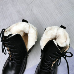 Women Motorcycle Boots Winter Warm Plus Plush Round Toe