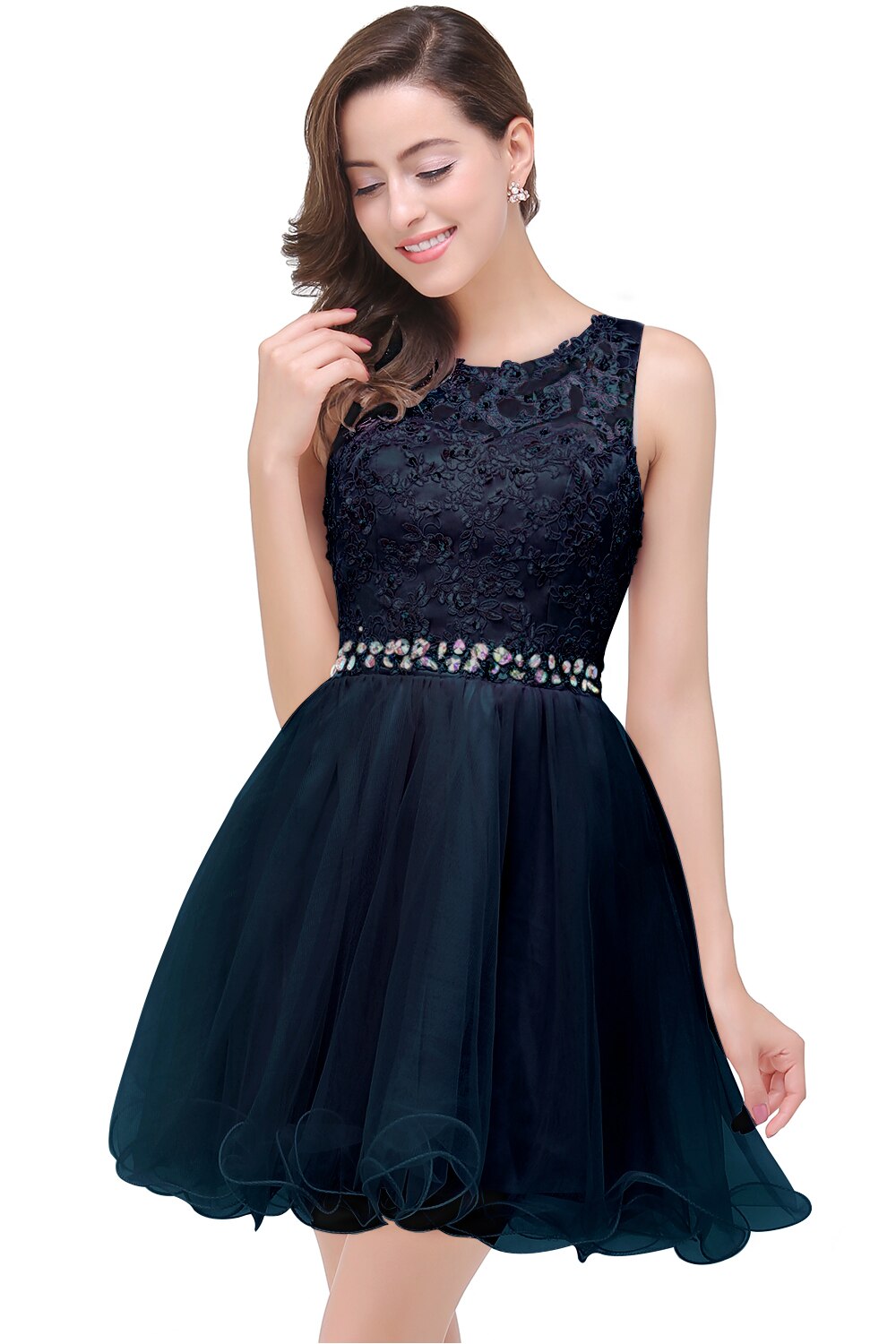 Clearance Short Prom Dresses Vestidos De Festa Lace Appliques Dress A-Line