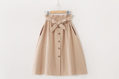 Women Casual Cotton Skirts Spring Summer Korean Style Solid Elegant High
