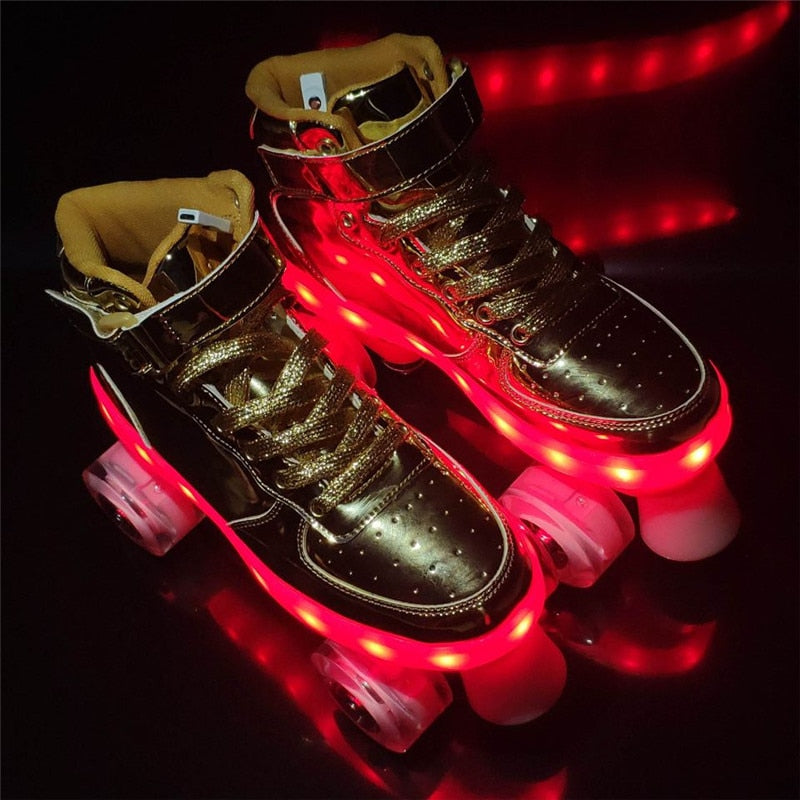 Led Rechargeable 7 Colorful Flash Shoes Double Row 4 Wheel Roller