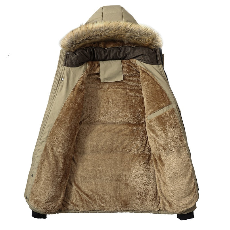 Warm Thick Fleece Parkas Men Waterproof Hooded Fur