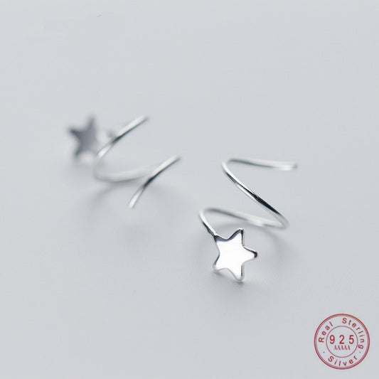 Genuine 925 Sterling Silver Pentagram Star Ear Bone Ear Buckle Rotating Wave Mini
