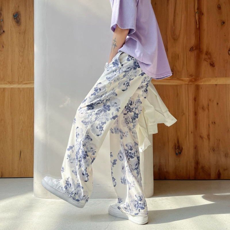Spring Summer Flower Pants Men Fashion Printed Casual Pants Men