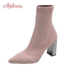 Metal Blade Heels Socks Boots Women Stretch Fabric Elastic Stilettos Heel