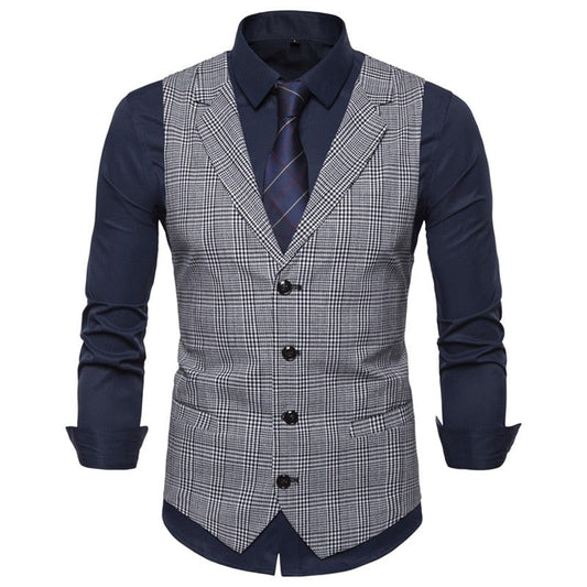 Mens Suit Vest Fashion Slim Fit Thin Plaid Men Waistcoat Tops Slim Business Vest
