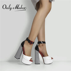 Women Sandals Platform Peep Toe Chunky Square Heels Ankle