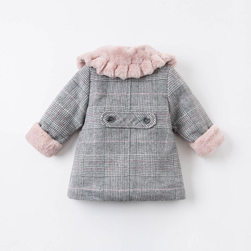 winter baby girls fashion removable bow plaid padded coat