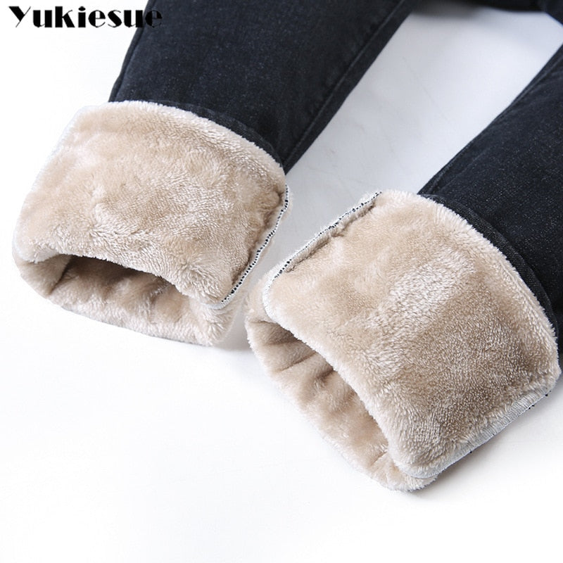 Thick Winter Warm Skinny Jeans for Women Female High Waist Velvet