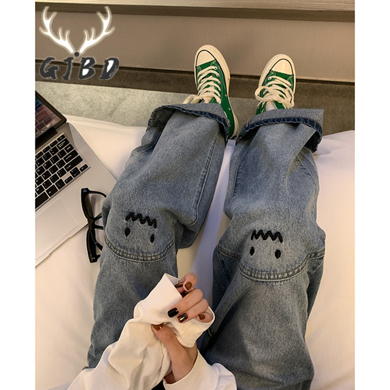 Spring Women Jeans High Waist Straight Baggy Fashion Pants Streetwear
