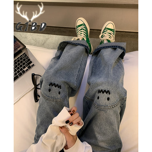 Spring Women Jeans High Waist Straight Baggy Fashion Pants Streetwear