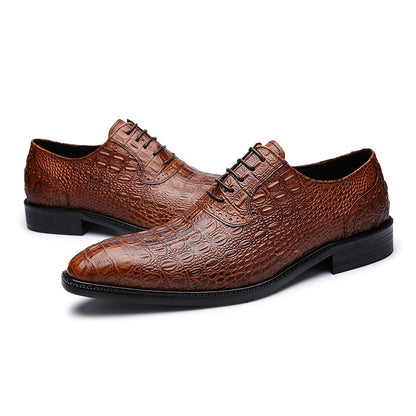 Style Mens Wedding  Shoes Lace Up Oxford Genuine Leather Print for Party Business
