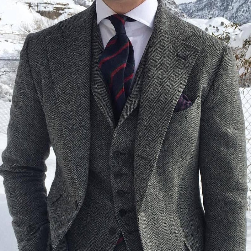 Tuxedo for Mens: Gray Wool Tweed Winter Men Suit For Wedding Formal Groom Tuxedo