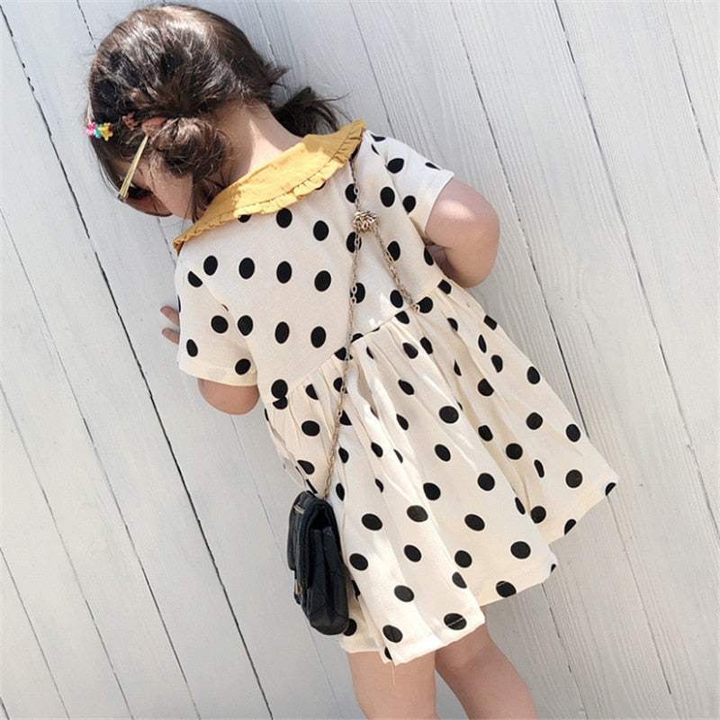 Summer Girls Dress Polka Dot Doll Collar Short Sleeve Sweet Princess Dress