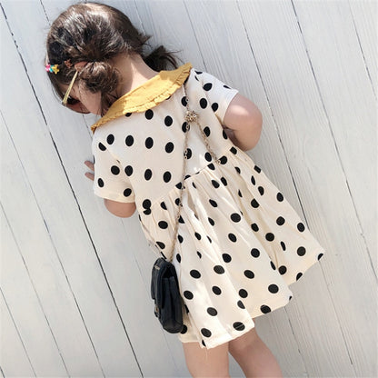 Summer Girls Dress Polka Dot Doll Collar Short Sleeve Sweet Princess Dress