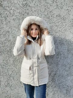 Cotton Padded Fur Parka New Big Fur Collar Down Winter Jacket Women