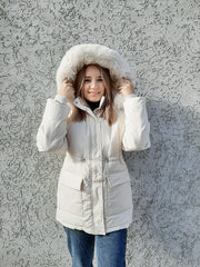 Cotton Padded Fur Parka Big Fur Collar Down Winter Jacket Women