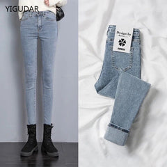 Winter Thick Velvet Women jeans High Waist Skinny Jeans Simple