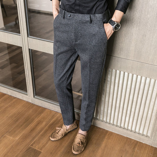 Woolen Office Suit Pants Men Slim British Style Wool Business Formal Dress