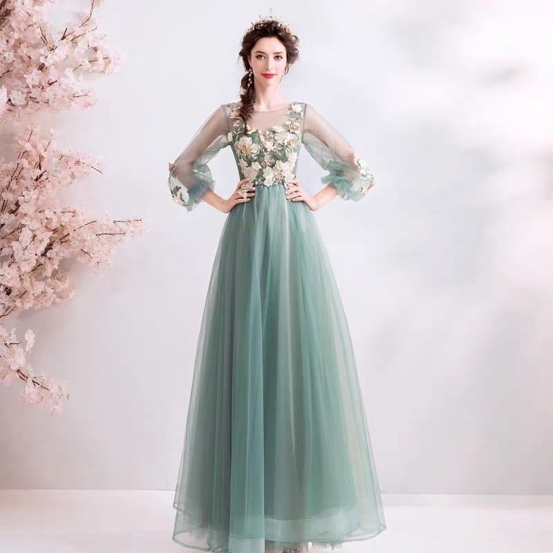 Evening wear Dresses: Evening Dress Elegant O-Neck Appliques Plus Size
