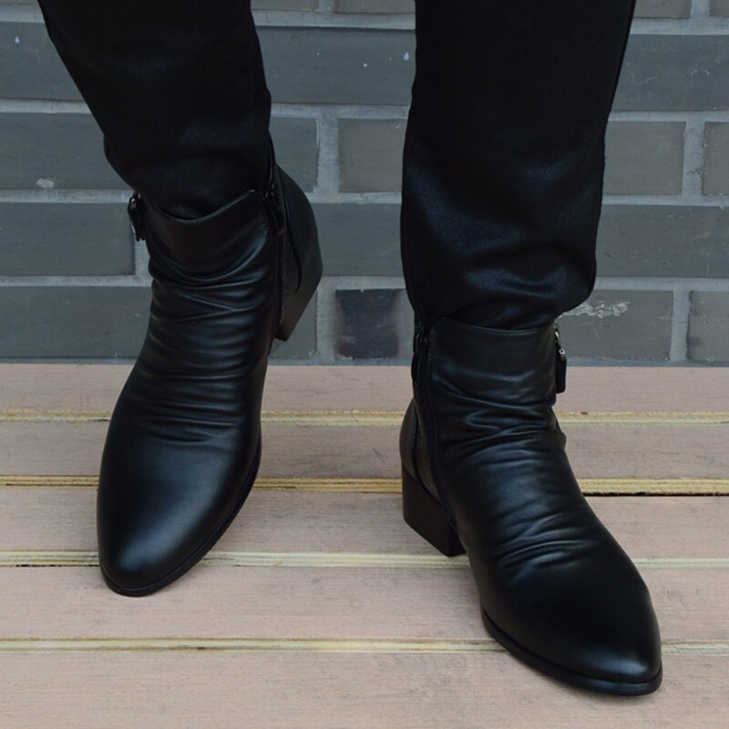 Fashion Ankle Boots Men High Top Zip Suit Shoes Black Dress Boots Autumn Shoes Men