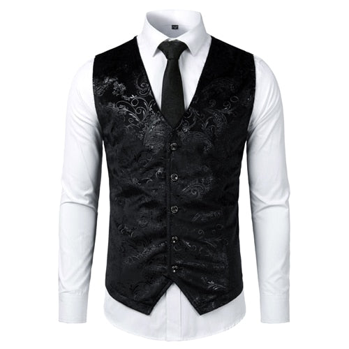 Gold Steampunk Vest Men Suit Gilet Homme Wedding Sleeveless Slim Fit