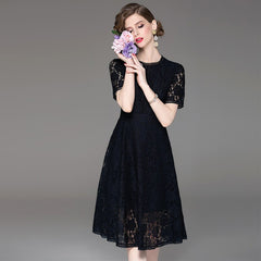 spring and summer women square lace spell lace A word dress