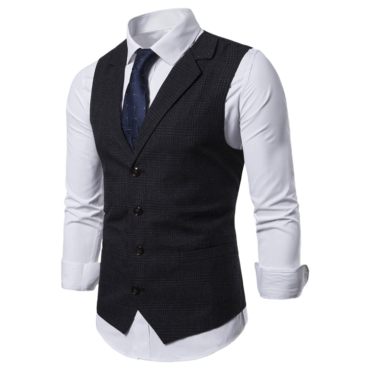 Mens Suit Vest Fashion Slim Fit Thin Plaid Men Waistcoat Tops Slim Business Vest