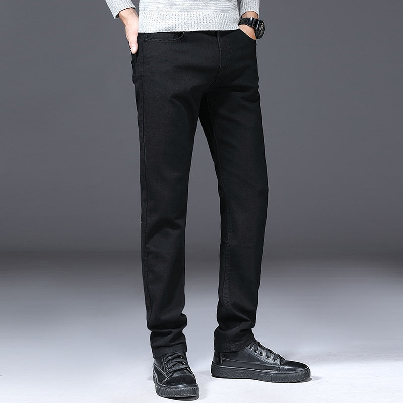 Black Branded Men Stretch Jeans Spring Summer Business Casual