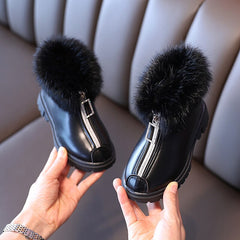 Children Unisex Solid Furry Boots for Boys Girls Korean Style Winter Warm Kids