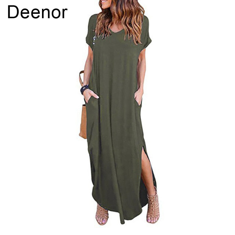 Plus Size 5XL Sexy Women Dress Summer Solid Casual Short Sleeve Maxi Dress For Women Long Dress