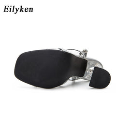 Silver Back Strap Sandals Transparent Perspex Heel Spike High Heels