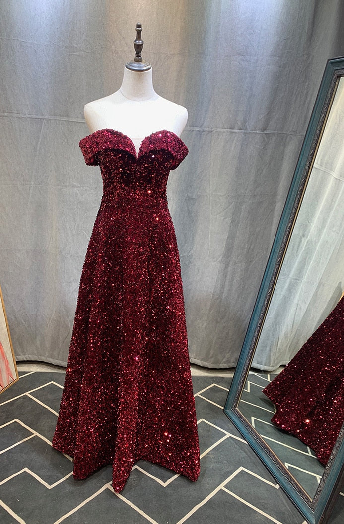 Evening wear Dresses: Prom Dresses Star Sky Vestidos De Gala Off Shoulder Sequins