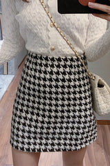 Women skirt Woolen Plaid High Waist Slim Buttocks Short Mini Woman skirts Black Beige