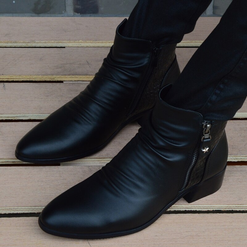 Fashion Ankle Boots Men High Top Zip Suit Shoes Black Dress Boots Autumn Shoes Men