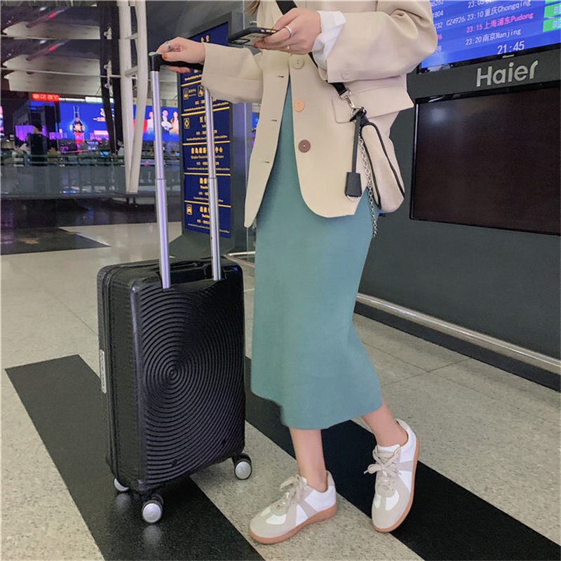 High Elastic Waist Women Long Skirt Knitted Pencil Skirt Wool Autumn Split Skirts
