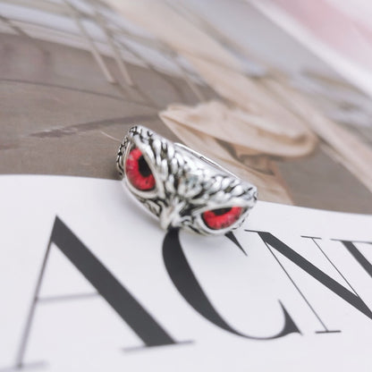Retro Cute Simple Design Owl Ring Multicolor Eyes Silver Color Men Women