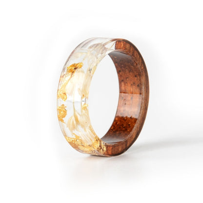 Wood Resin Ring Transparent Epoxy Resin Ring Fashion Handmade Dried Flower
