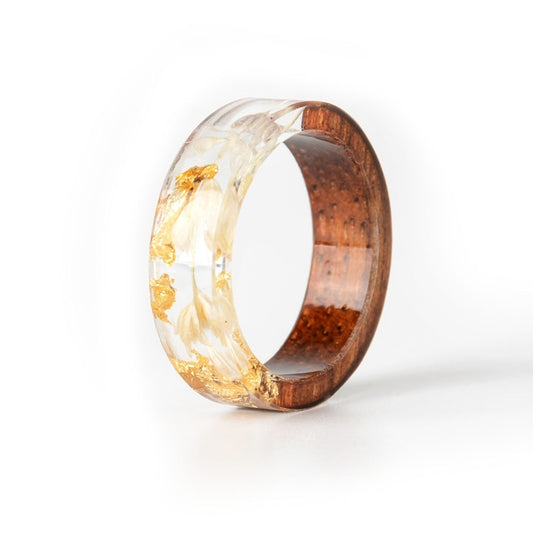 Wood Resin Ring Transparent Epoxy Resin Ring Fashion Handmade Dried Flower