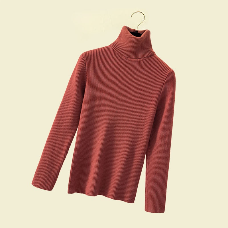 Turtleneck Women Pullover Sweater Spring Jumper Knitted Basic