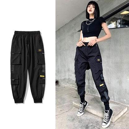 Streetwear Black Pants Women Korean Style Elastic Waist Sweatpants Baggy Pants