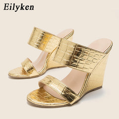 Pu Leather Women Slippers Summer Open Toe Wedge Sandals Ladies High Heels