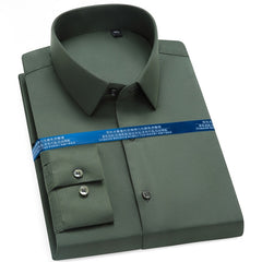 Men's Classic Stretchy Silky Non-iron Dress Shirt Pocketless Business Office