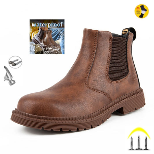 Waterproof Safety Work Shoes For Men Chelsea Steelhead Leather Boots Male
