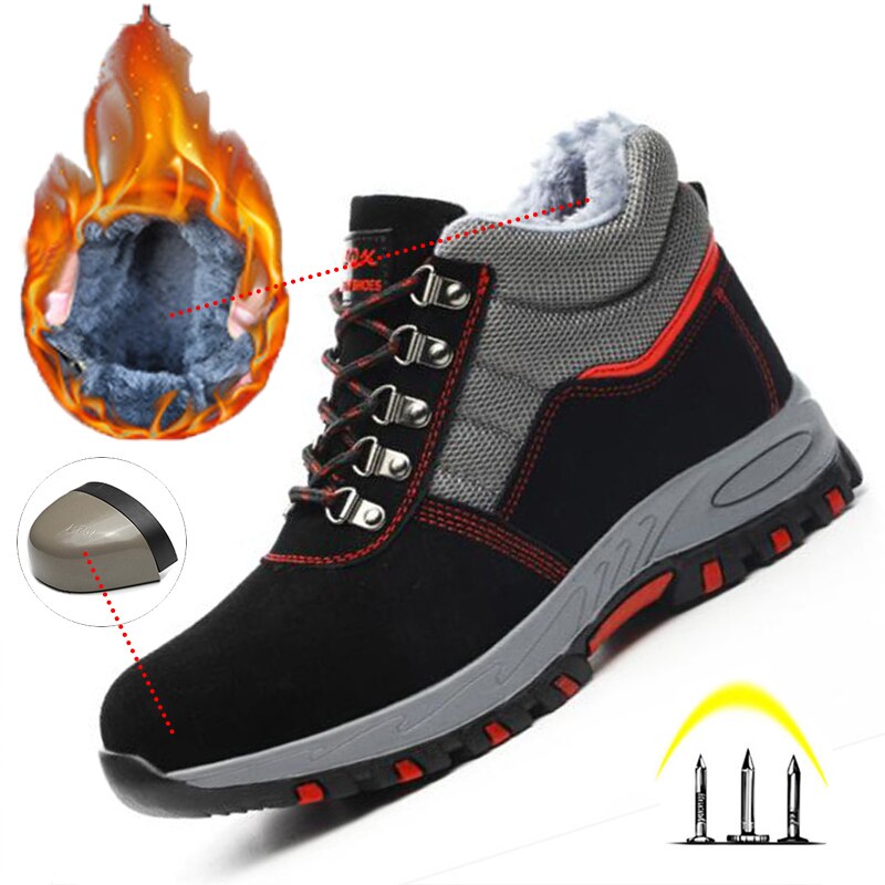 Winter Safety Work Boots Steel Toe Working Men Boots Warm Add Velvet Cold