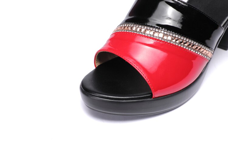Women Slipper Ladies Summer Slippers Genuine Leather Shoes Women High Heels Fashion Rhinestone Summer Shoes