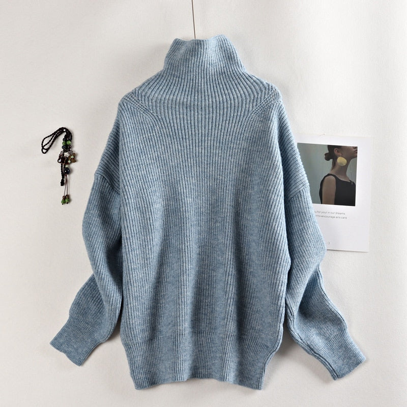 Wool Women's Sweater Autumn Winter Warm Turtlenecks Casual