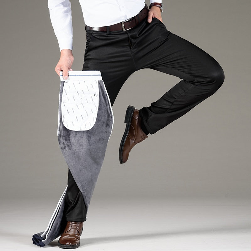 Big Size 40 42  Winter Men Warm Casual Pants Business Fashion Classic Style