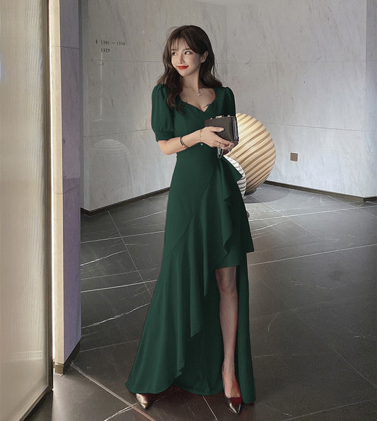 Homecoming Dresses: Women Formal Prom Dress V-Neck Short Sleeve Floor-Length