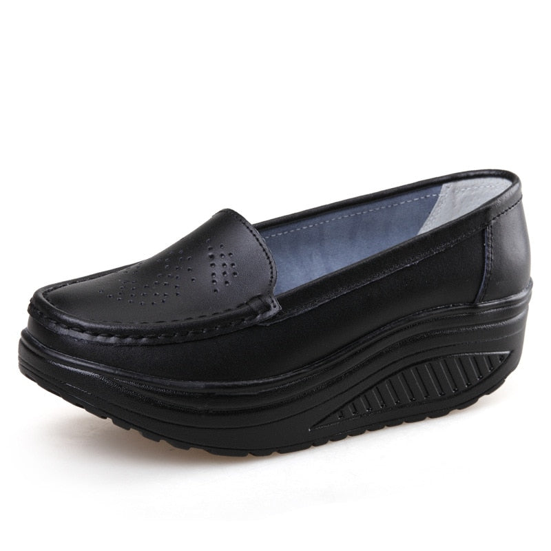 Women's shoes spring genuine leather soft outsole work shoes female black