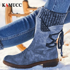 Women Winter Mid-Calf Boots Flock Winter Shoes Ladies Fashion Snow Boots Shoes